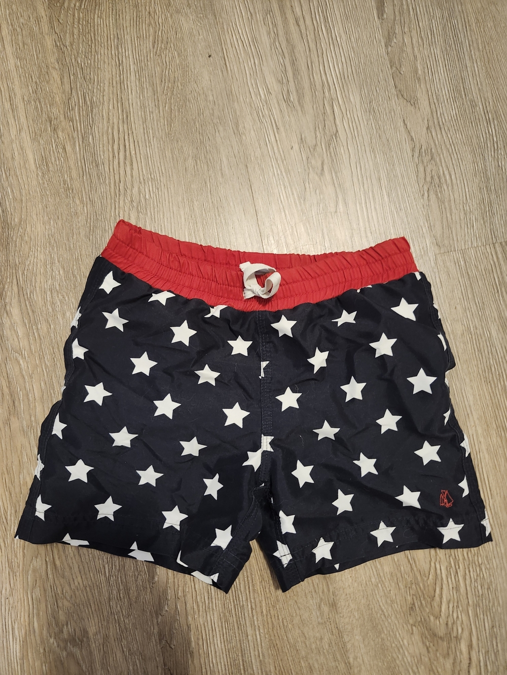 4 Years Old Boy Navy Star Print Swim Trunks with Red Waistband